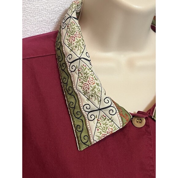 VTG Bobbie Brooks Shirt Jacket Embroidered Floral Womens 22/24W Burgundy Granny - Picture 2 of 9